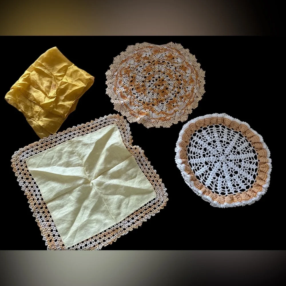 Handcrafted Crochet Doily/Handkerchief Set - 4 pieces vintage